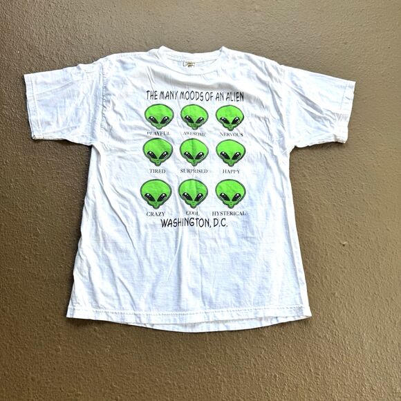 Vintage Other - 90’s  Aliens Many Faces T-shirt Size XL Funny Joke Humor Vintage White Green